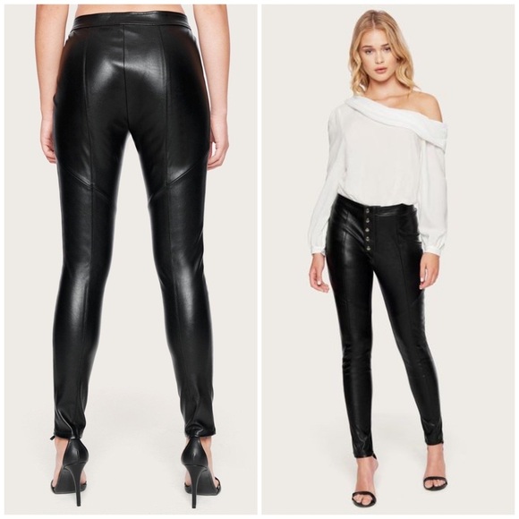 Bebe Black Leather Button Front Seamed Leggings - Picture 2 of 10